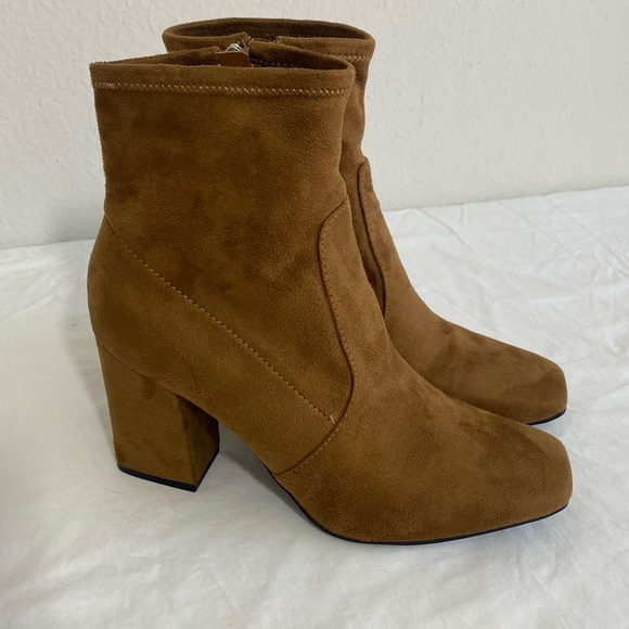 Liz Claiborne Shoes - Liz Claiborne LC Karder Tan Faux Suede Square Toe Block Heel Ankle Booties, 8.5M